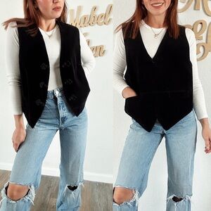 Vintage Russ Sport black Leather zip up Vest size large